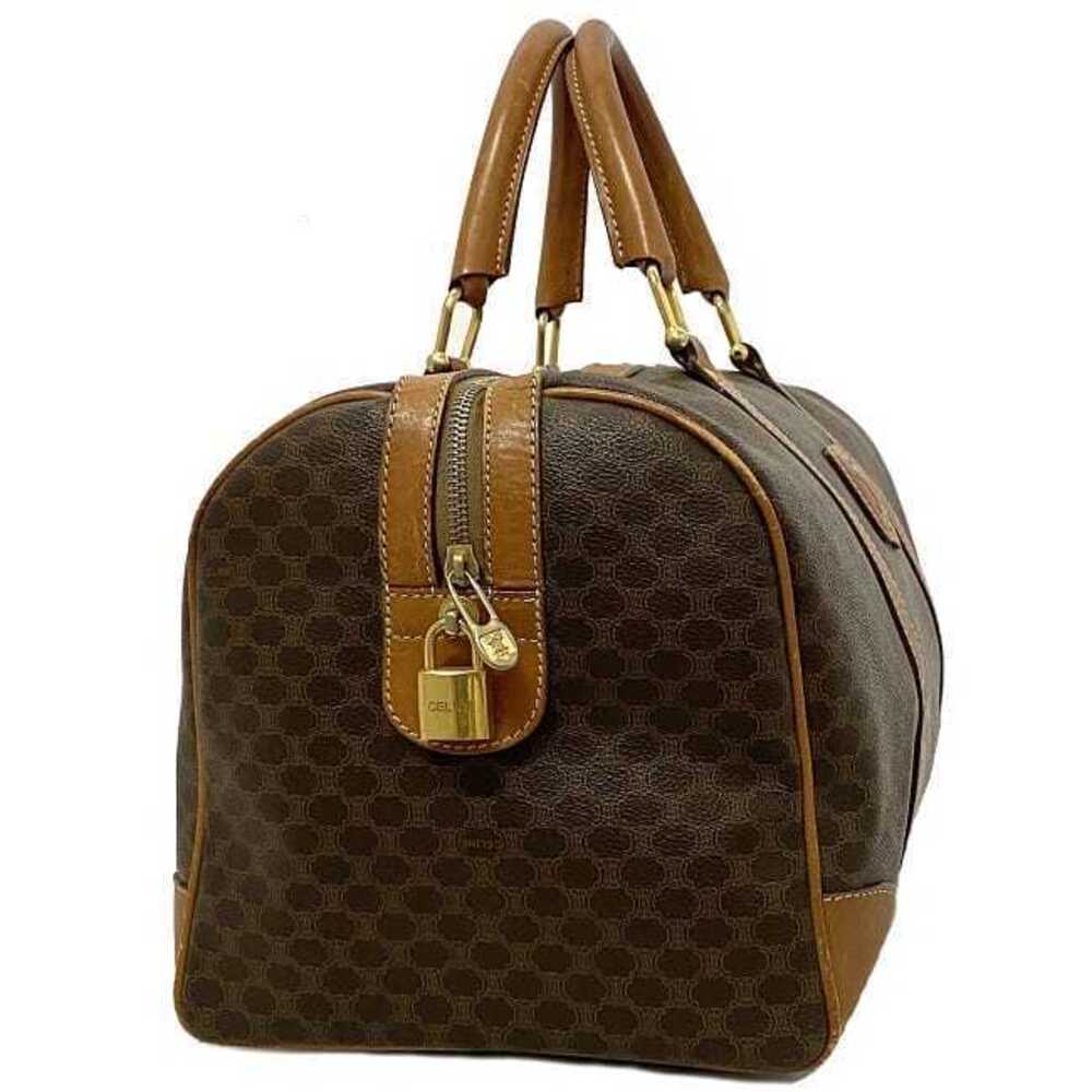 Celine Boston Bag Brown Gold Macadam Handbag Leather Travel Zipper Logo All - Picture 3 of 10